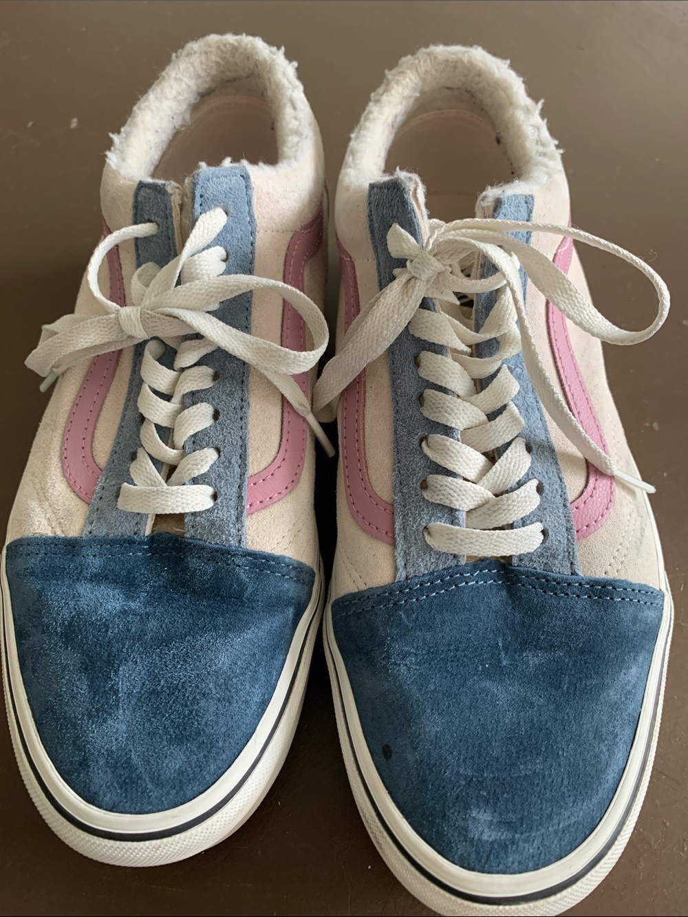 VANS Old Skool Pink & Blue Stackform Shirpa Lined Sneakers W 10.5